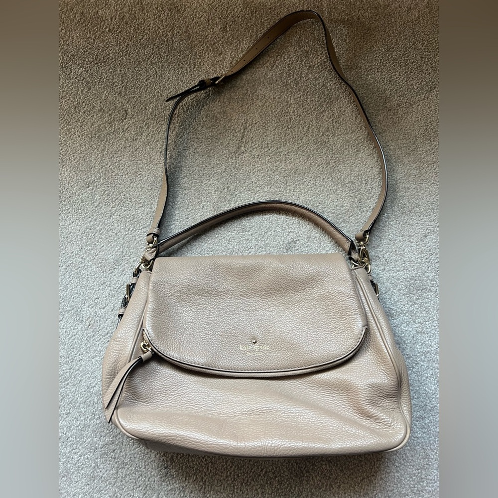 Kate Spade Taupe Pebble Leather Shoulder CrossBody Bag
